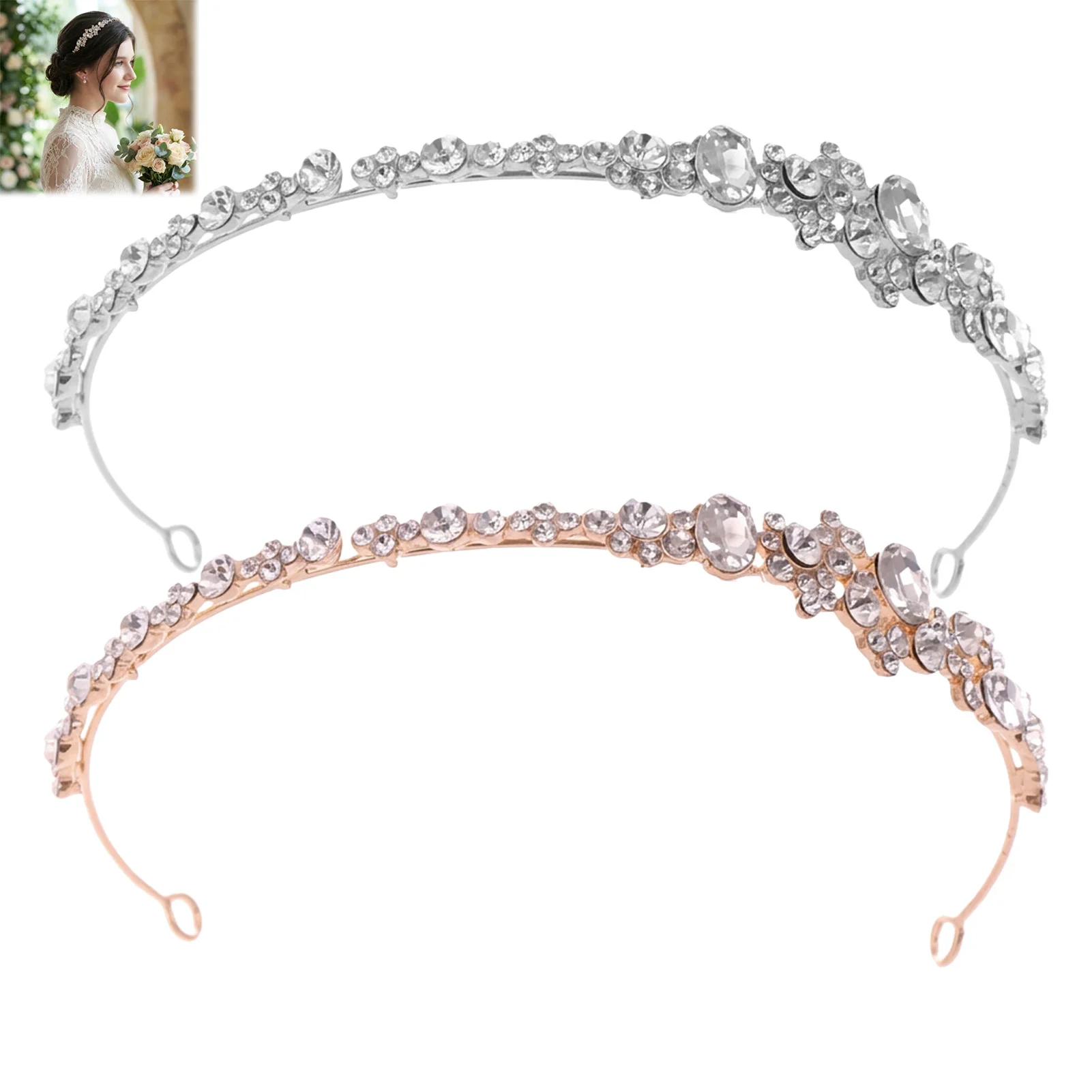 Alloy Rhinestone Crown Headband Bridal Hair Accessory Floral Tiaras For Wedding Dress Prom Evening Gown Women view 3