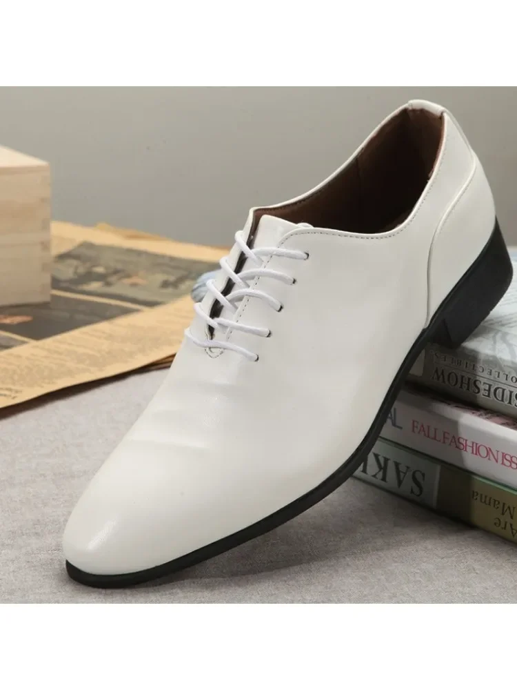 Mazefeng 2024 New Fashion Spring Autumn Men Leather Shoes Men Dress Shoes Lace-up Solid Pointed Toe Male White Shoes Flats