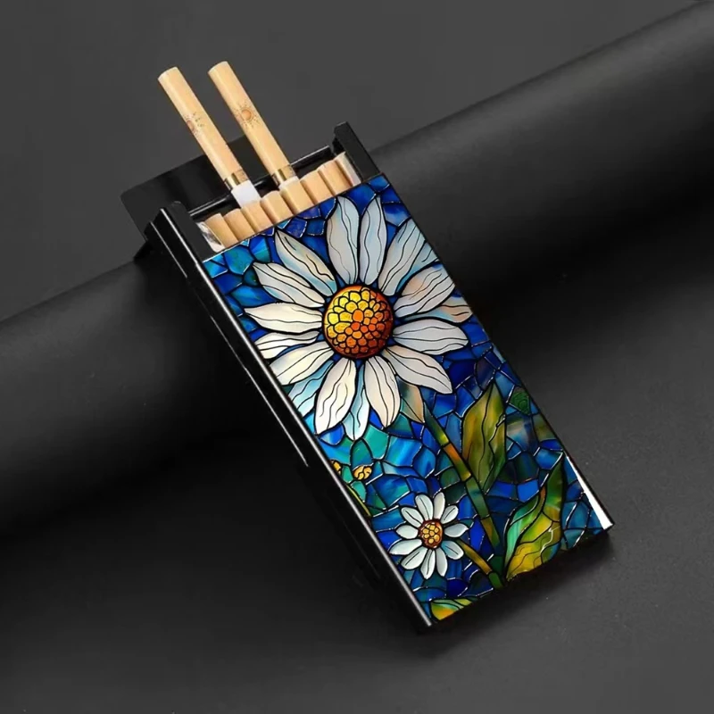 Anti-Drop Anti-Moisture Colorful Creative Pattern Cigarette Case Metal Cigarette Box Slim Draw Cigarette Case