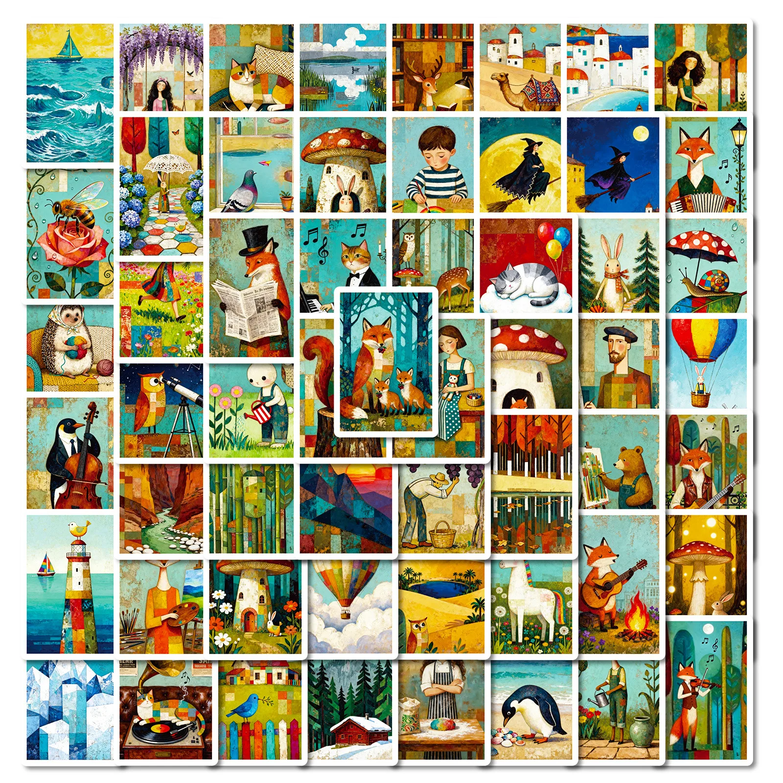 56/112 Pcs Vintage Illustration Forest & Animal Series Stickers for Album Notebook Phone Helmet Carry-on Fade Resistant Decals