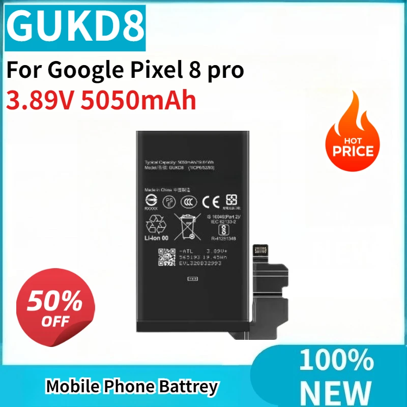 GUKD8 3.89V 5050mAh Mobile Phone Battery For Google Pixel 8 pro High Quality Brand New Replaceable Battery