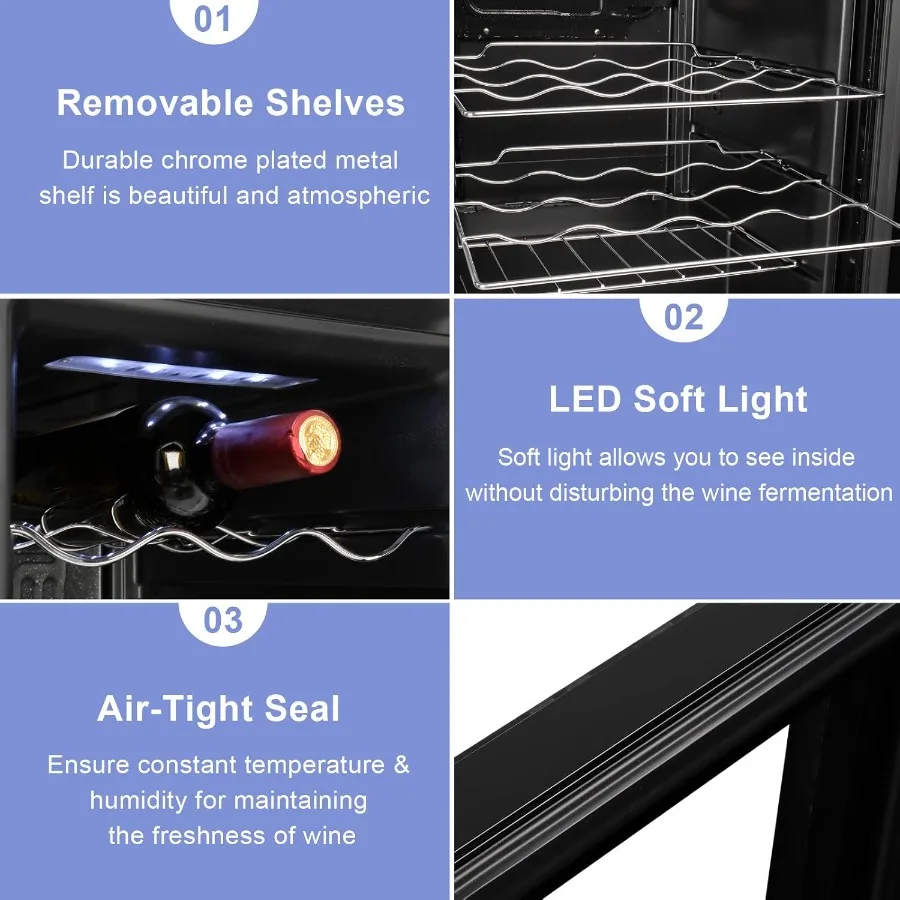 ثلاجة نبيذ قائمة بذاتها 28 زجاجة مع نظام تبريد الضاغط، تحكم رقمي في درجة الحرارة لإدارة المناخ الدقيق #6