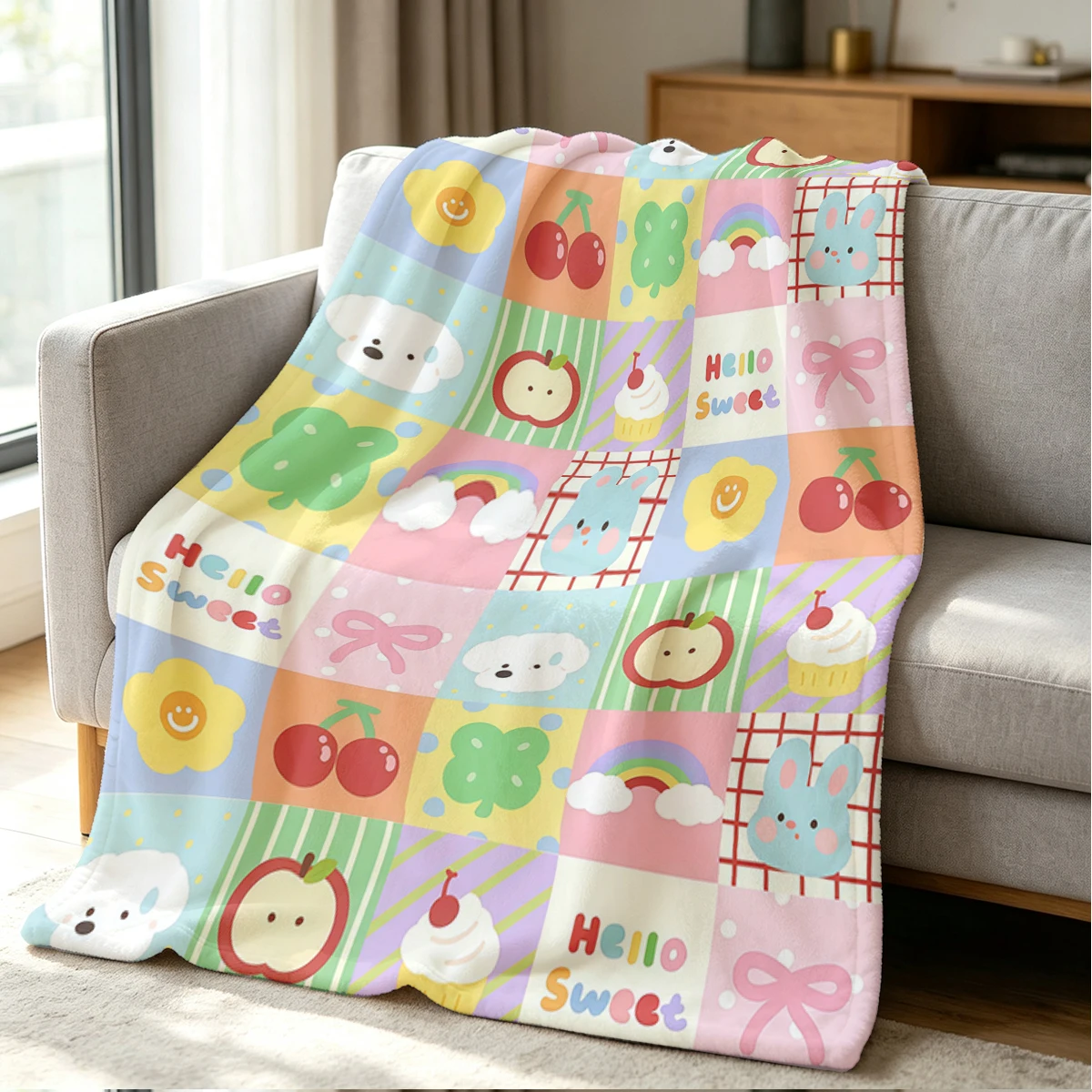 Sweet Grid Blanket Soft Cozy Throw for Sofa Bed Festive Holiday Decor Gift for Kids and Adults,Lightweight and Warm