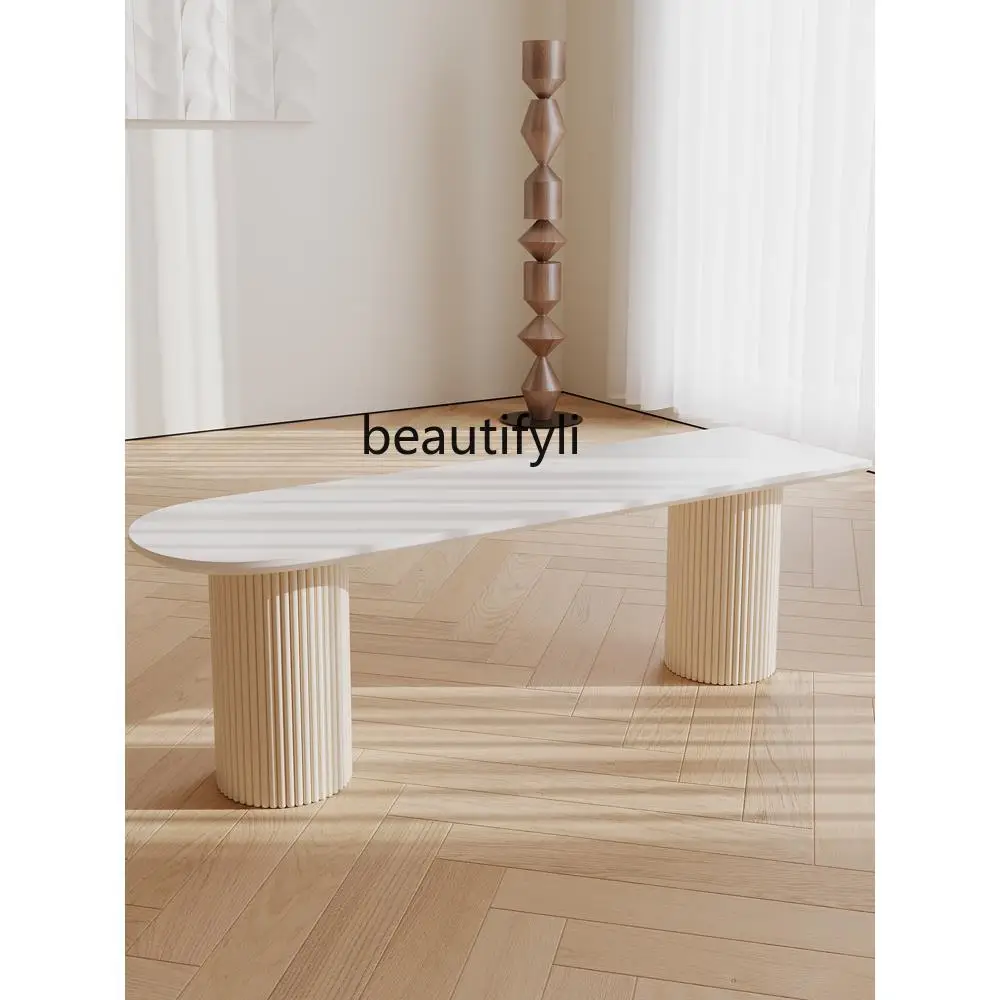 

Dining Table Bench French Cream Style Modern Minimalist Living Room Small Apartment High-End Solid Wood Multi-Layer Board