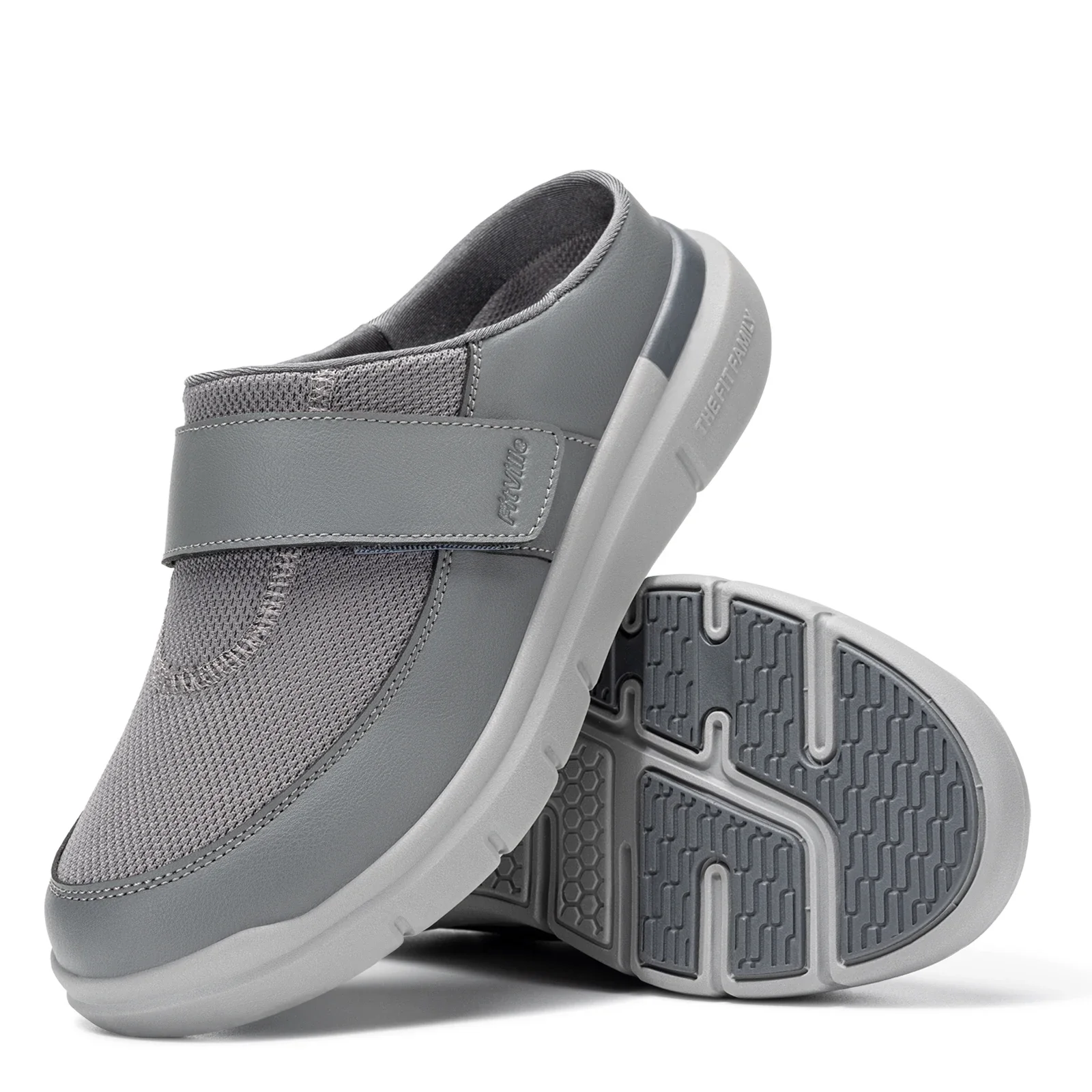 FitVille Diabetiker-Schuhe mit breiter Zehenpartie für Herren, Slipper zum Hineinschlüpfen, Clogs für geschwollene Füße, verstellbare, atmungsaktive Flip-Flops – Detail 19