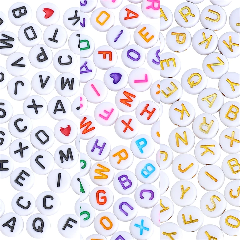 270Pcs/Lot Heart A-Z Letter Loose Beads 4x7mm Acrylic Flat Round Spacer Beads For Jewelry Making DIY Charms Bracelet Accessories