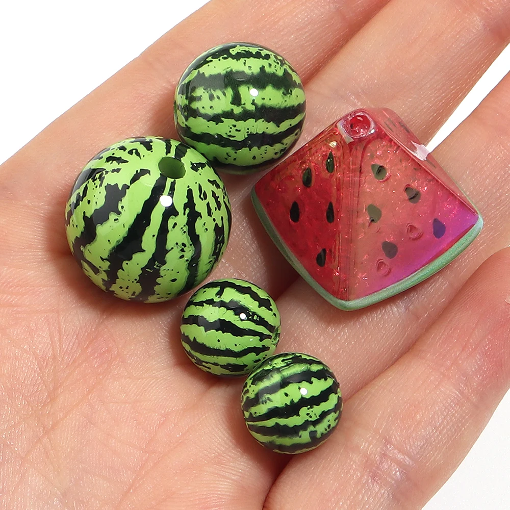 5–10 Stück wassermelonenförmige Acrylperlen, lose Abstandshalter-Obstperlen für die Schmuckherstellung, DIY-Schlüsselanhänger, Armband, Halskette, Zubehör – Detail 5