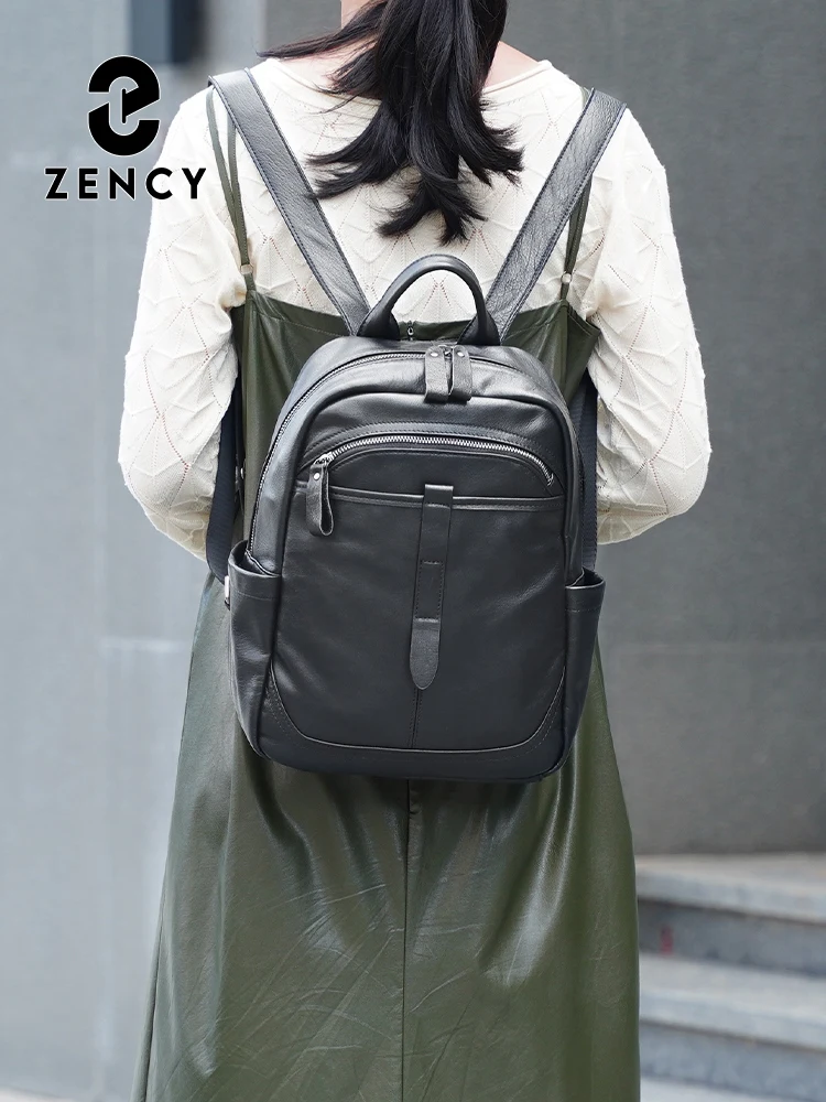 Zency Women's 100% Genuine Leather Backpack Large Capacity for Commute Travel Work Ladies Retro Leather Knapsack New Winter Bag