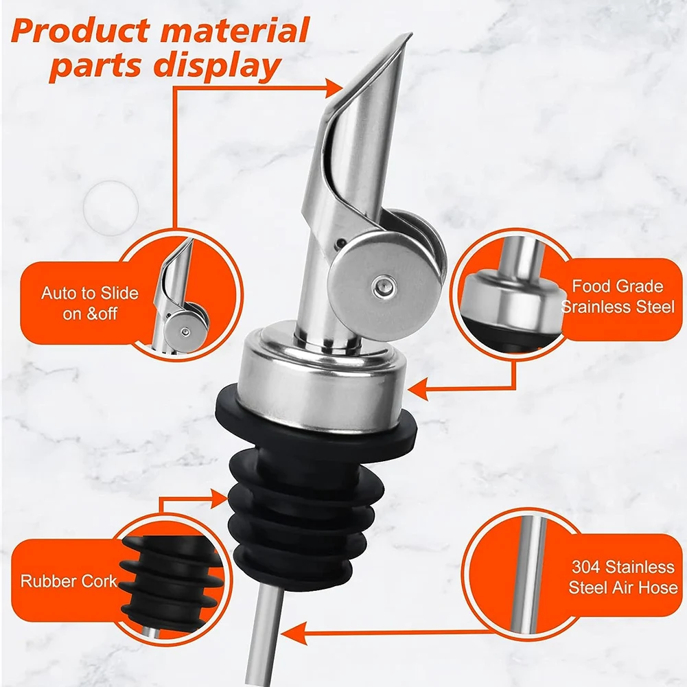 AFOURT-12PCS Edelstahl-Flaschenausgießer, automatisch klappbarer Olivenöl-Ausgießer für ca. 3/4 Zoll Flaschenöffnungen, silberfarben, einfach zu bedienen. – Detail 8