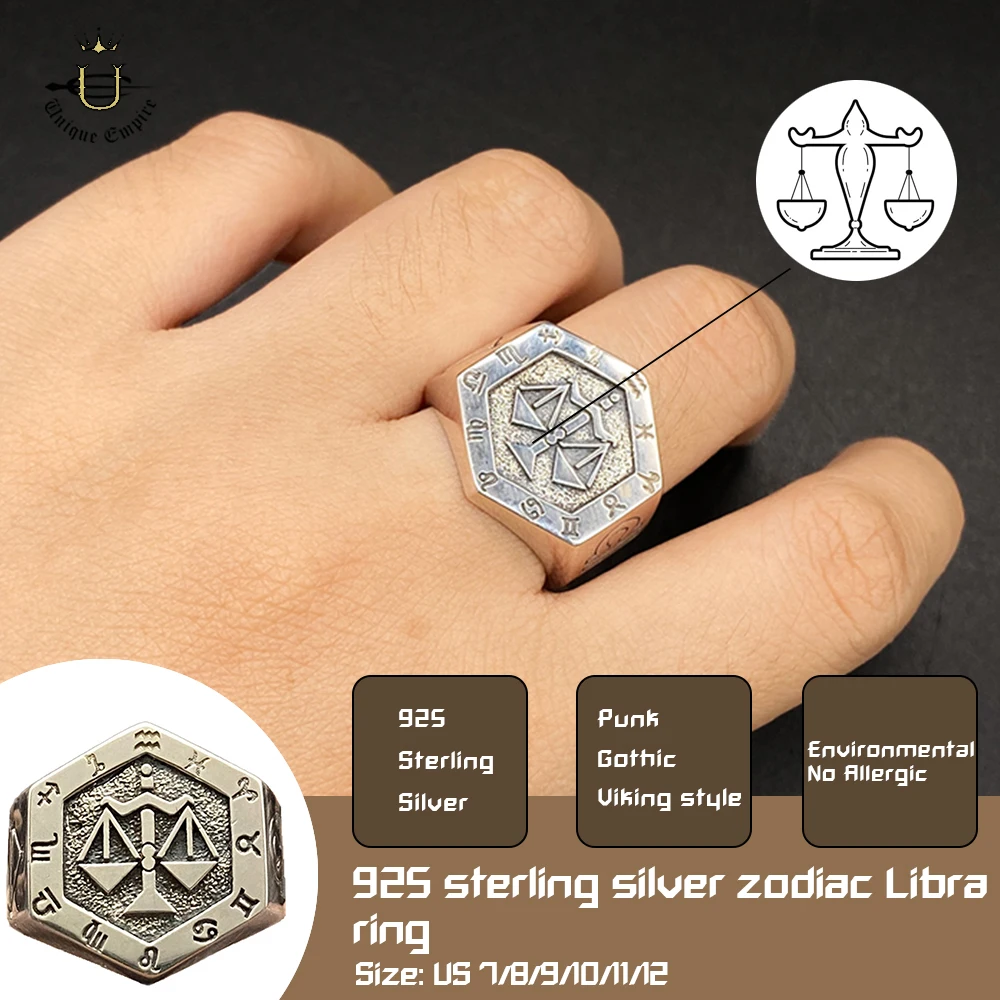 925 Sterling Silver Zodiac Libra Ring Astronomical Symbol Sign Unisex Band Birthday Anniversary Jewelry Beloved Gift