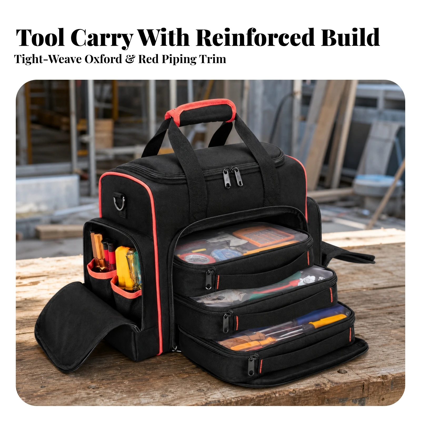 Multi-Compartment Tool Bag Compact Oxford Material Tool Bag Long-Lasting Tough for Construction Workers, Job Sites, Workshops