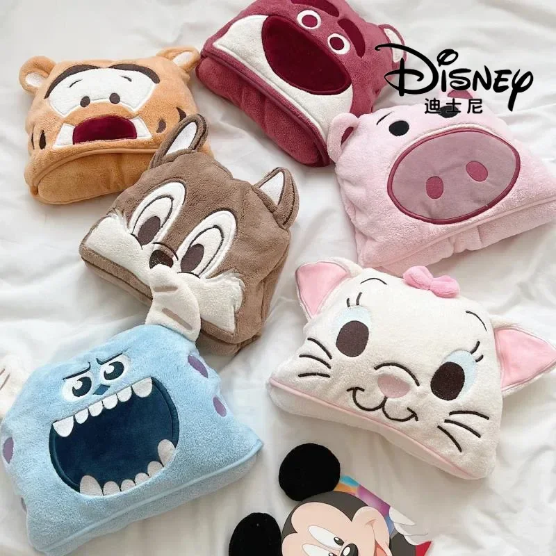 Disney Cartoon Embroidered Shawl Bath Towel With Hat Kawaii Marie Cat Lotso Sullivan Soft Warm Plush Cape Kids Quick-Dry Blanket