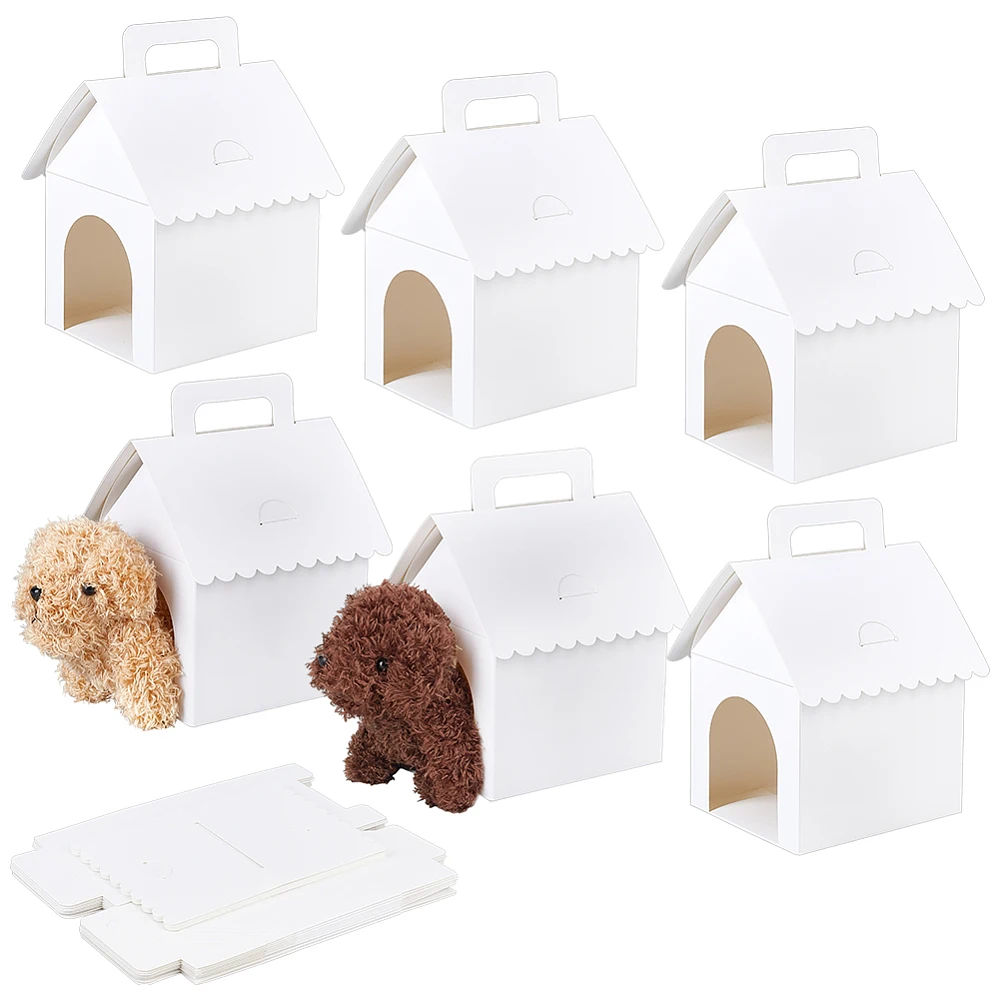 30Pcs Dog Party Favors Boxes 4.7x3.9x7.1 Inch White Dog House Shaped Boxes with Handle for Puppy Adoption
