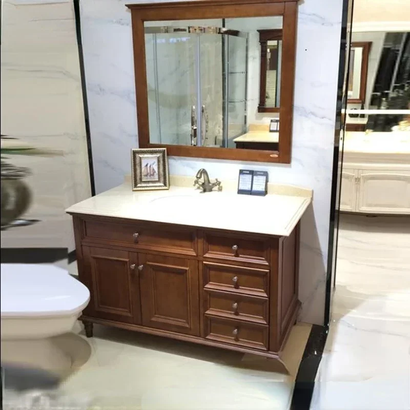 Solid Wood Bathroom Cabinet Combination Retro French Bathroom Washbasin Sink Washstand Whole Washbin