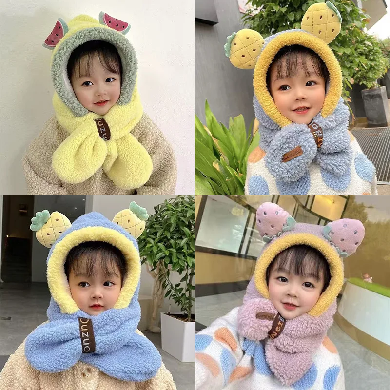 

Autumn and Winter Children's Scarf Hat Cute Cartoon Fruit Hat Thickened Warm Baby Ear Cap