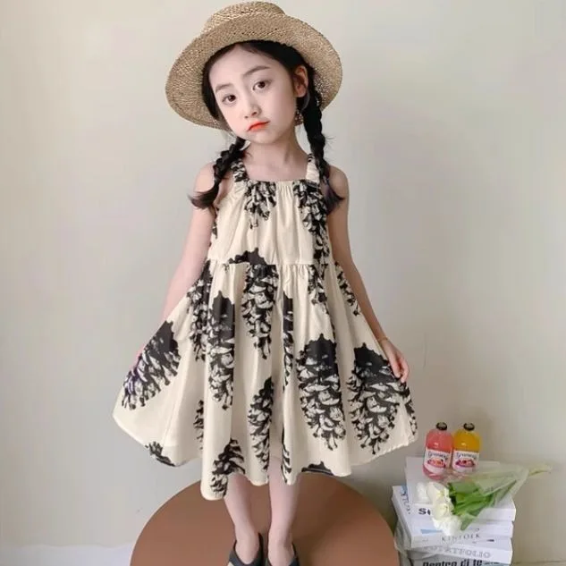 

Girls' Summer Dress Baby's Style Children's Chinese Style Beach Princess Suspender Dress Fashion and Cute Skirt
