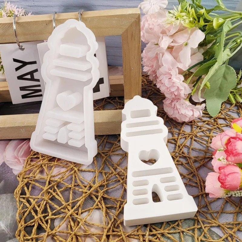 DIY Love Lighthouse Plaster Silicone Mold Candle Holder Desktop Ornament Cake Baking Epoxy Resin Mold Home Crafts Decoration