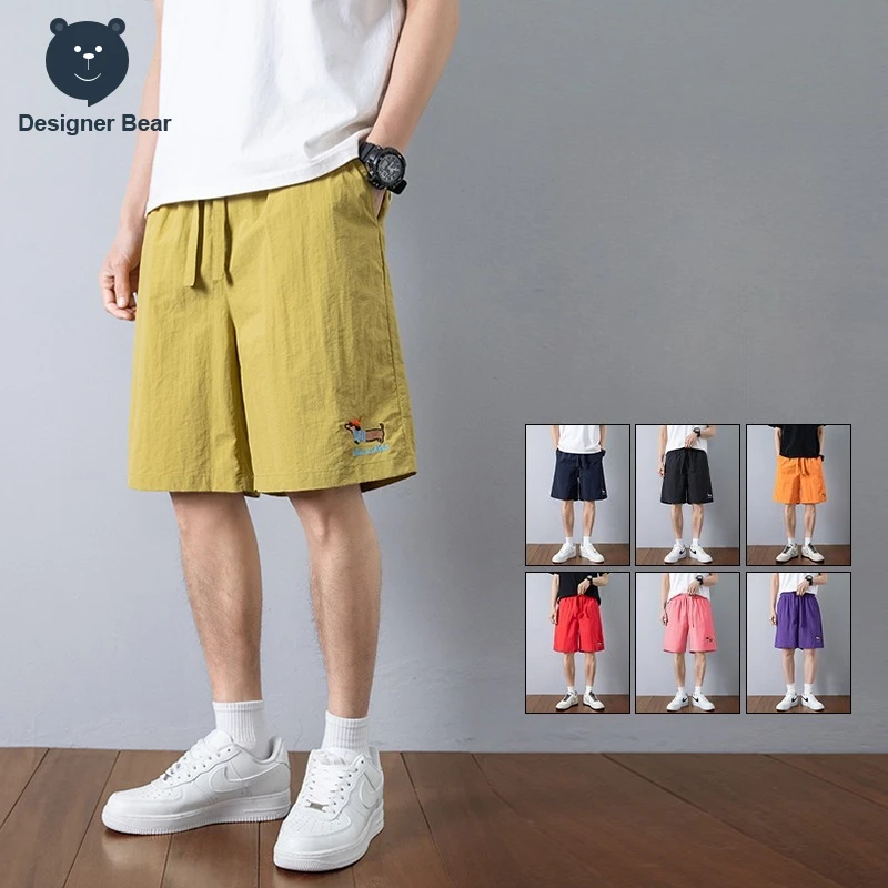 Summer Thin Shorts Men Embroidered Dog Baggy Quick Dry Sports Shorts Dopamine Color Basketball Bermuda Swim Trunks Plus Size