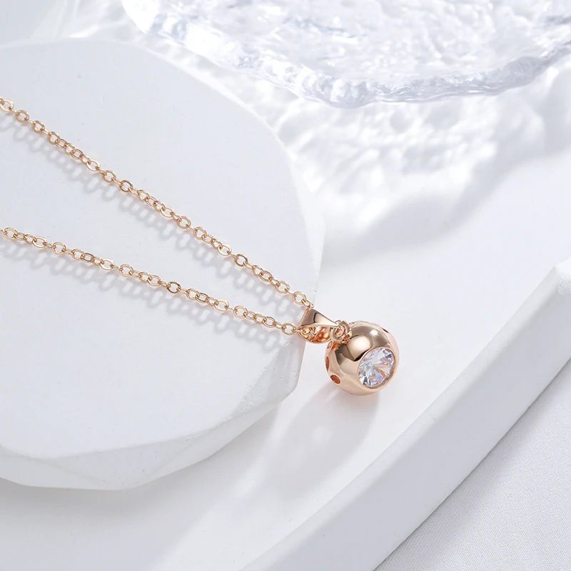 SYOUJYO Sparking Natural Zircon Round Pendant Necklace For Women 585 Rose Gold Color Trend New Jewelry Christmas Party Gift