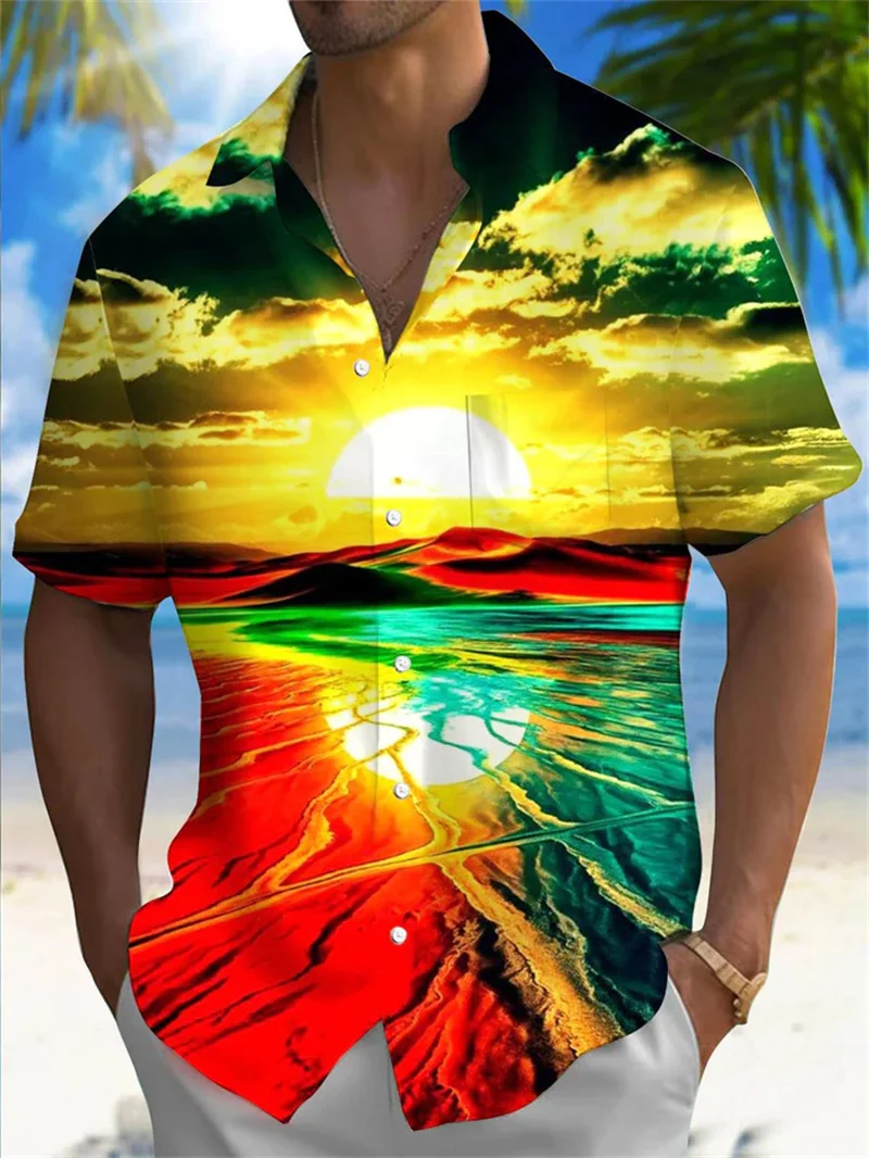 

Men's Hawaiian Shirt 3D Printed Basic Style Fashion Button Color Shirt Collar Street Shirt Men's Summer