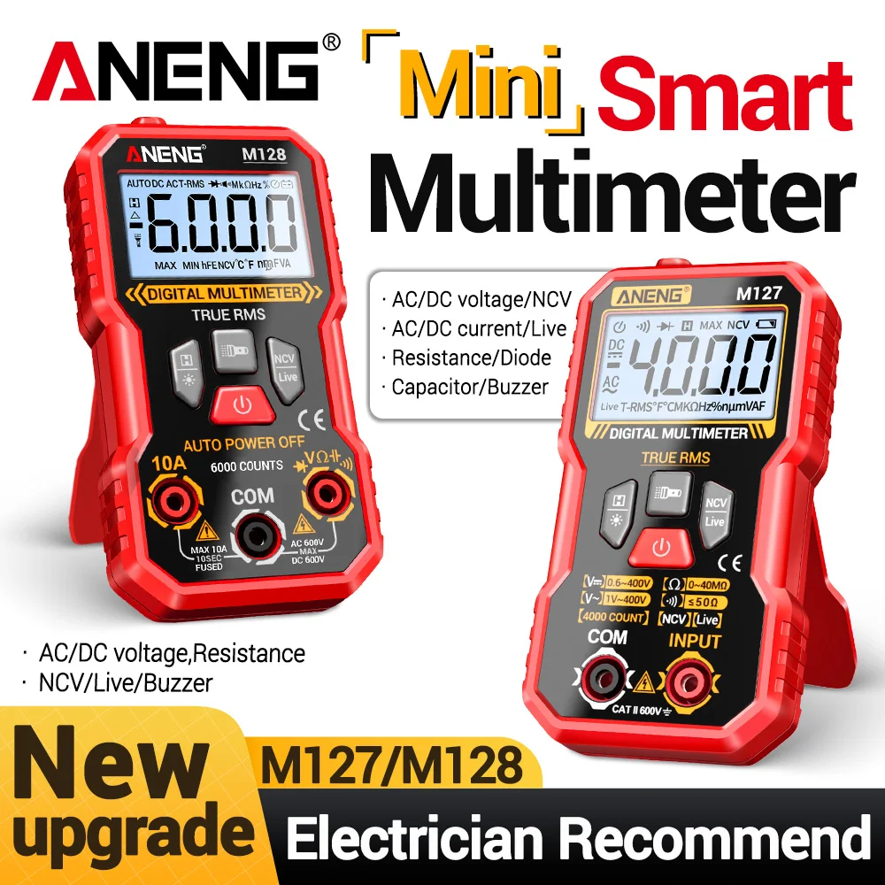 Digital Automatic Multimeter Tester 6000 Count 600V AC Voltage Current Voltmeter Ammeter NCV Resistance Back Support Frame Tools