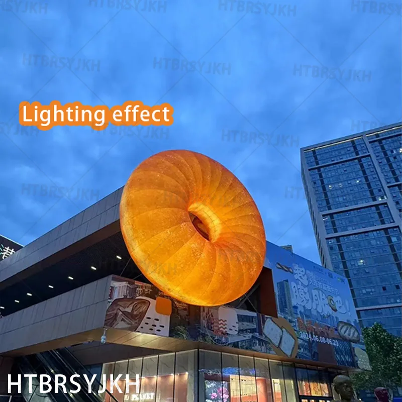 Giant inflatable donuts, white LED lights air blown bread bakery/cake shop architectural decoration campaign advertising props