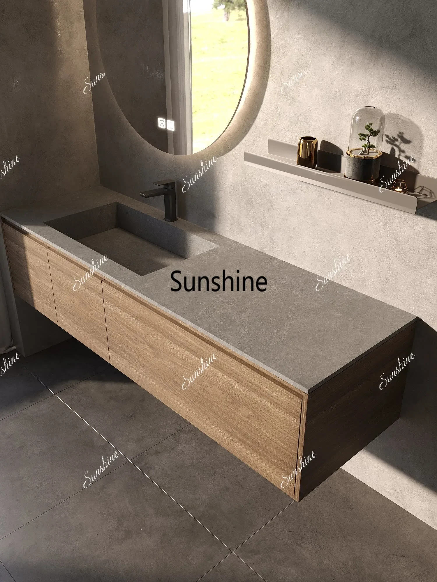 YYWabi-sabi minimalist style sintered stone seamless integrated bathroom cabinet combo for washing