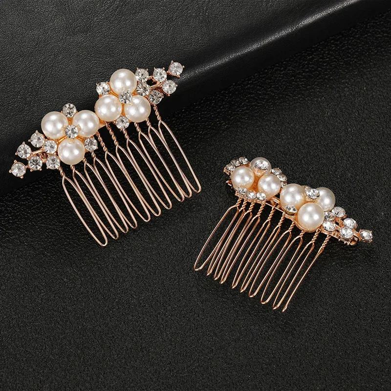 Floralbride Handmade Multi Simulated Pearls Bridal Hair Comb Hair Pins Stickers Set Wedding Hair Accessories Women Jewelry