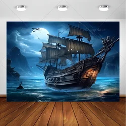 Pirate Ship Background Treasure Banner Boy Girl Happy Birthday Children Party Supplies Baby Shower Holiday Photo Decoration