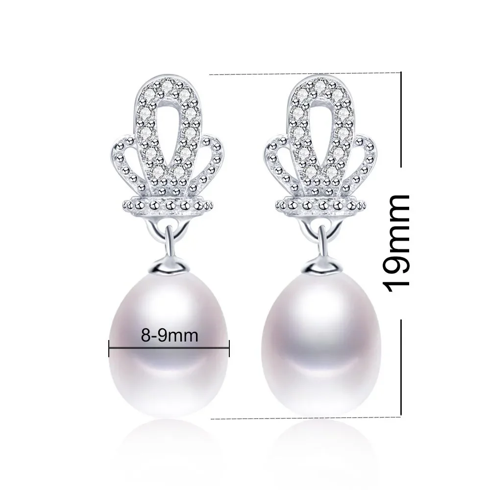 New Arrival Natural Freshwater Pearl Drop Earrings Crown Zircon Dangle earrings Jewelry 925 Silver Fashion Accessories For Women