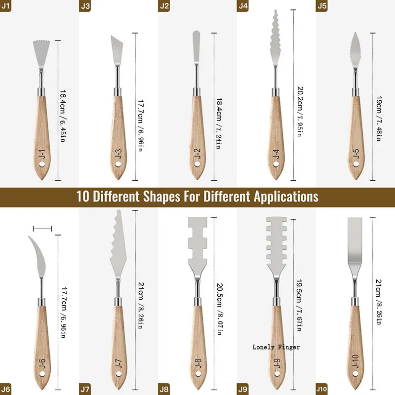 10Pcs Shaped Palette Knives, Stainless Steel Oil Painting Scrapers & Mixing Tools for Acrylic Gouache Canvas Art