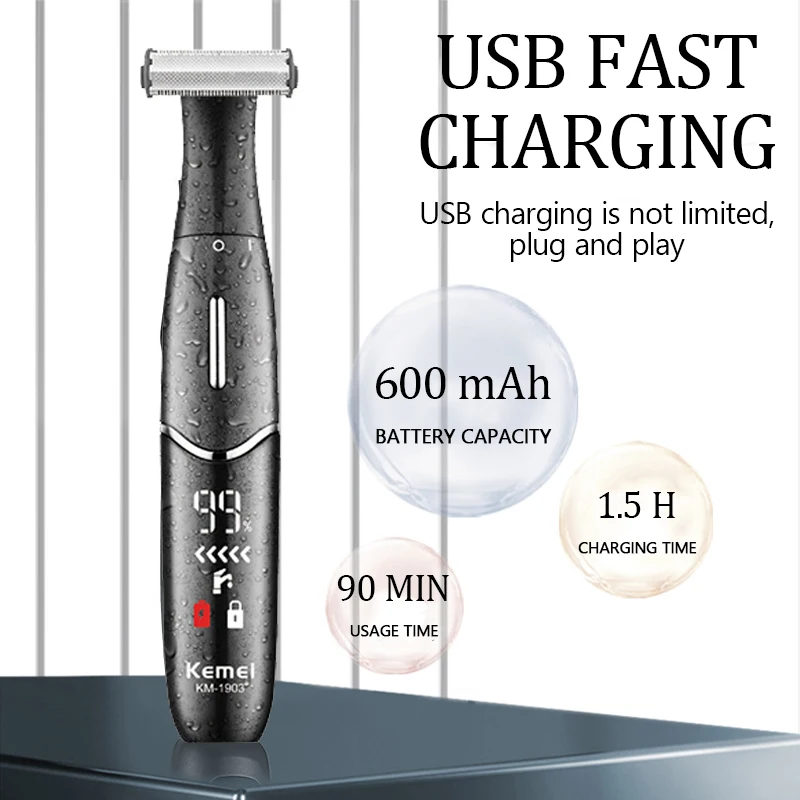 ماكينة حلاقة الشعر الكهربائية الخاصة للجنسين من Kemei KM-1903 مع شاشة LCD - جهاز إزالة شعر الجسم بالكامل في واحد