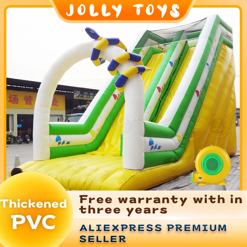 Cartoon snake inflatable obstacle outdoor long slide castle, PVC material children's inflatable bouncing slide