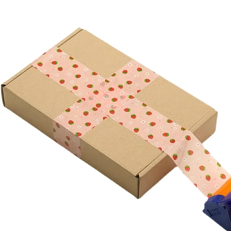1 Roll Pink Strawberry Floral Packing Tape, 1.77 Inch Wide, 100 Yards Long, Clear Shipping Tape For Boxing, Moving, Mailing, Gif