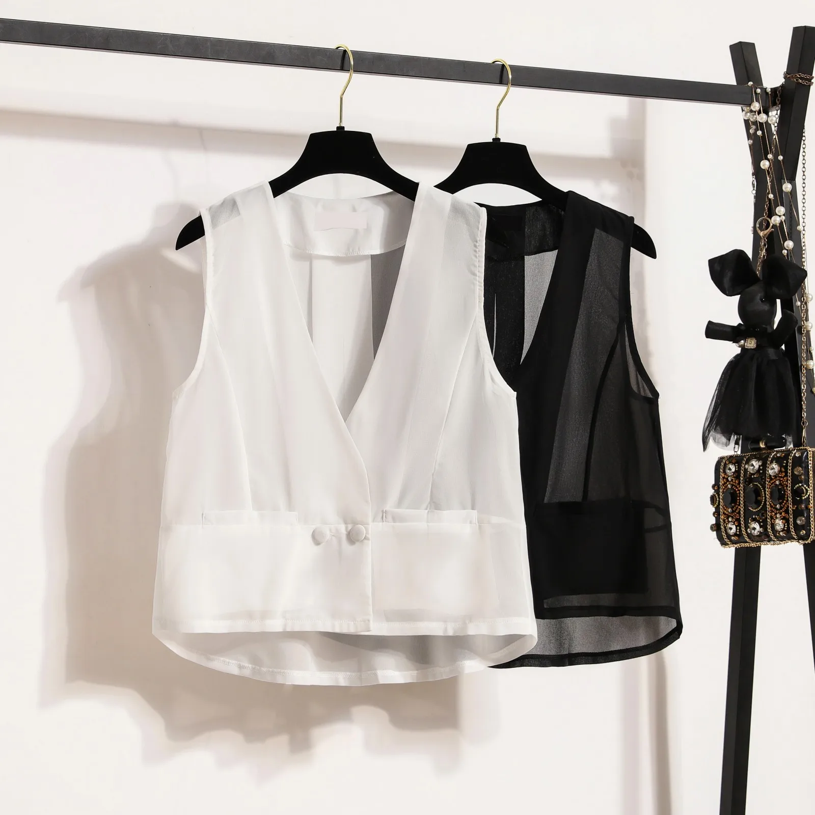 

Летние свободные универсальные интеллектуальные верхняя одежда Шифоновые майки Накидка Кардиган Чистый цвет для поездок на работу Sle Смесь хлопка на одной пуговице