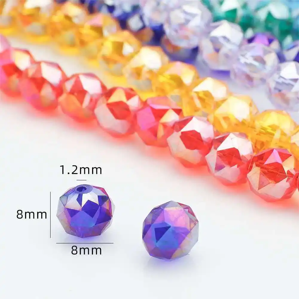50pcs AAA 8mm Shiny AB Plated Faceted Cut Prism Crystal Glass Loose Beads For Jewelry Making DIY Bracelet Findings Wholeasle New
