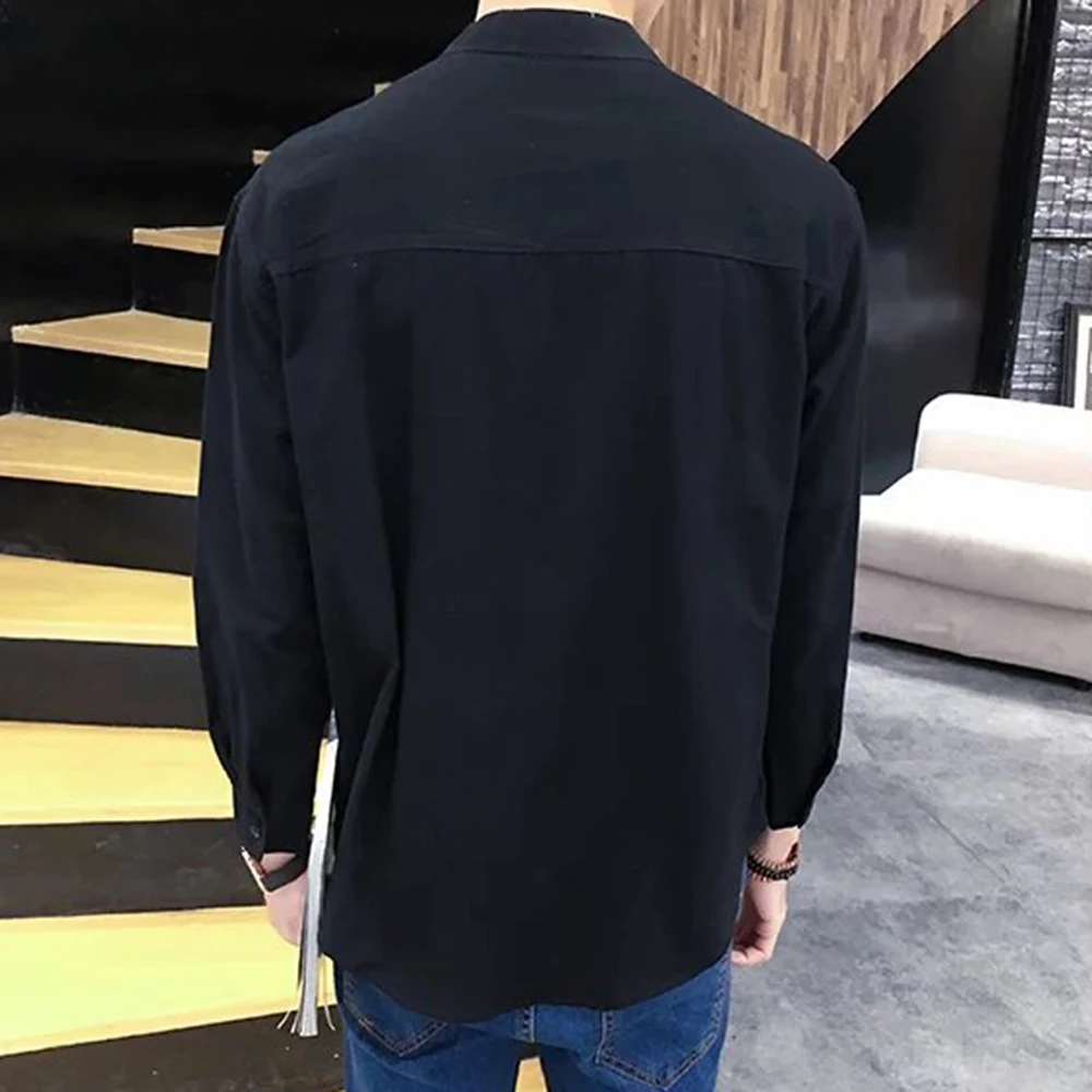 

Cloth Button Tops Shirt Confortable Men\\'s Fashion Stand-up Collar Thin Autumn Business Comfortable Long Sleeves