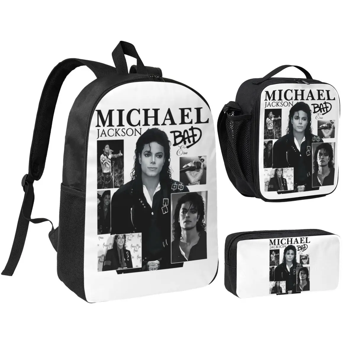 

Michael Jackson Dancing Backpack Student BookBag School Bag Shoulder Bags 3ps Insulated Lunch Bag Pencil Case