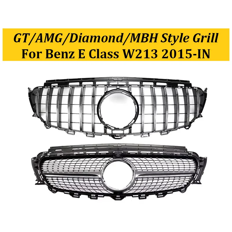 

GT Diamond Style Car Front Hood Grill Grille for Mercedes Benz E-Class W213 2015+ E200 E300 E250 Kidney Grille with Camera Hole