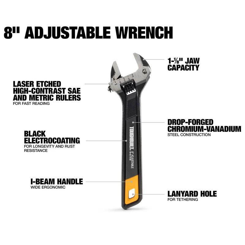 TOUGHBUILT TB-H3-70-08 TB-H3-70-10 Steel Adjustable Wrench Strong Wear-resistant Durable Smooth Precise Hand Tool