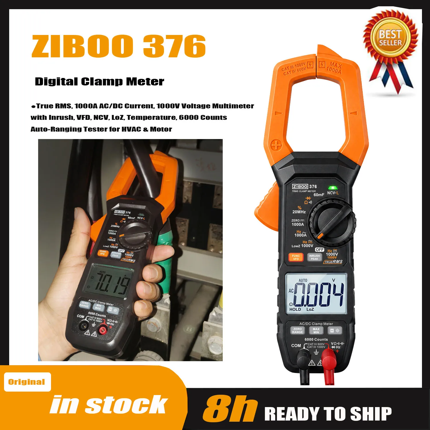 ZIBOO 376 379 Digital Clamp Meter True RMS, Voltage Multimeter with Inrush, VFD, NCV, LoZ,  Auto-Ranging Tester for HVAC & Motor