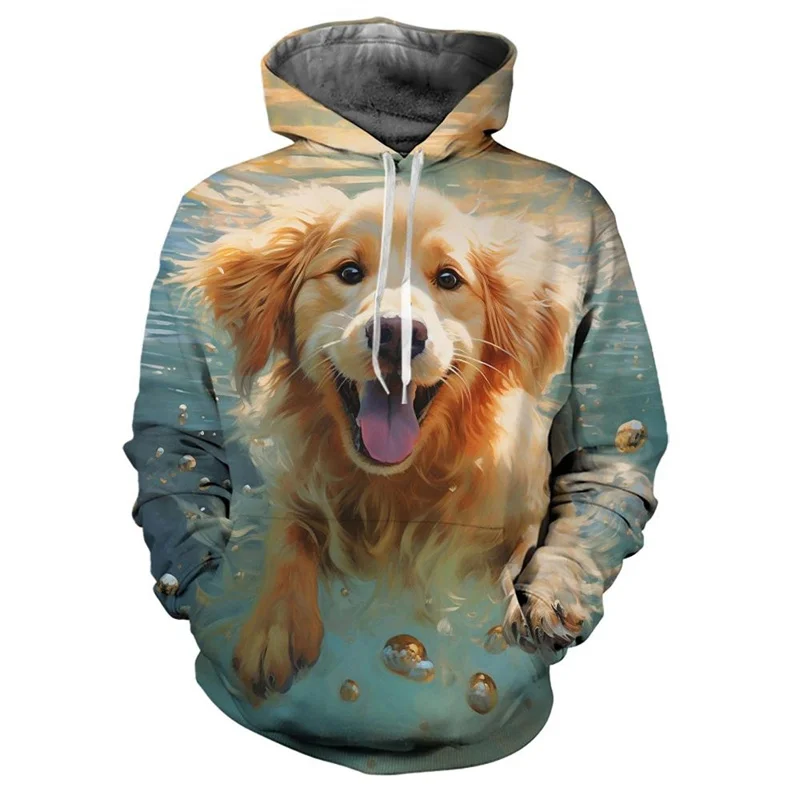 Funny Swimming Dog 3D Print Hoodies Men Women Fashion Oversized Hoodie Pullovers Hooded Sweatshirts Male Tracksuits Man Clothing