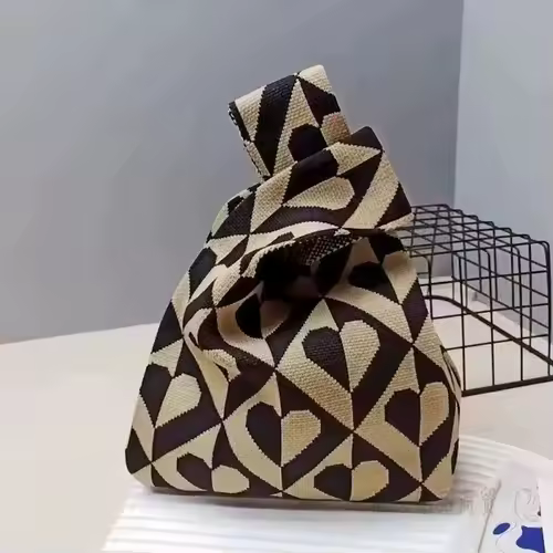 Women'S Knot Wrist Bag Handmade Knitted Bag Portable Mini Striped Tote Bucket Phone Bags Large Capacity Autumn Winter Handbags - Image 12