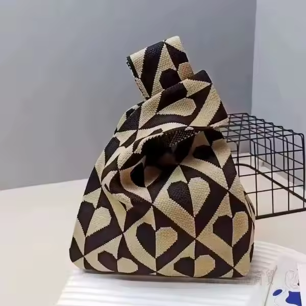 Women'S Knot Wrist Bag Handmade Knitted Bag Portable Mini Striped Tote Bucket Phone Bags Large Capacity Autumn Winter Handbags - Image 12