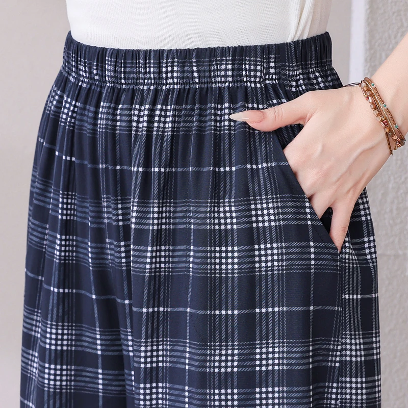 Mùa Hè 2022 Quần Ống Rộng Nữ Lưng Thun Rộng Chân Quần Với Prin Mắt Cá Chân-Lengtht Quần Lưng Cao mùa Hè Đáy