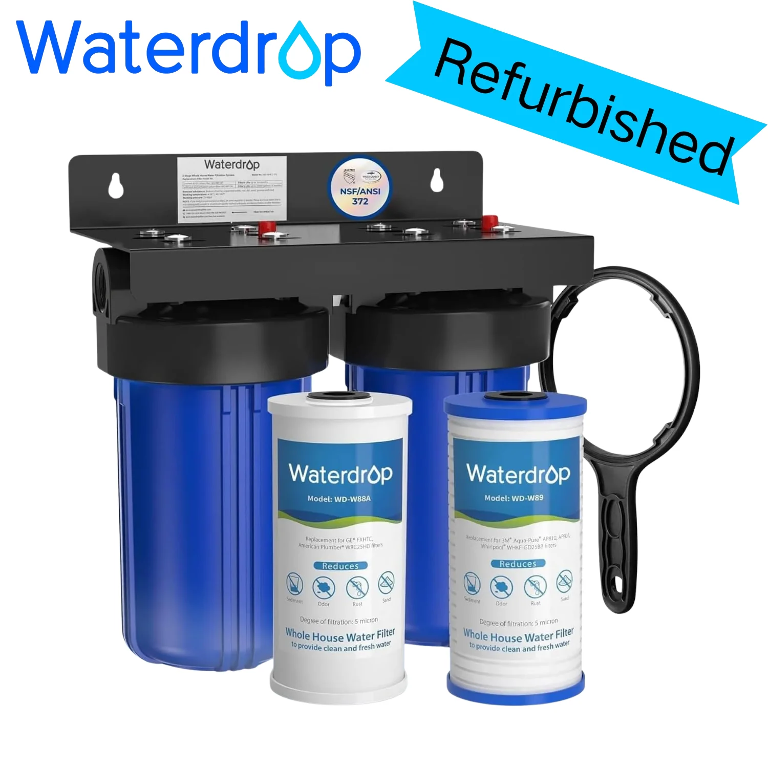 

Waterdrop Whole House Water Filter System, with Carbon Filter and Sediment Filter, 5-Stage Filtration（Refurbished）