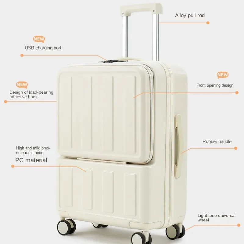 New Front Opening Multifunctional PC Suitcase Universal Wheel Trolley Box Multifunctional Large Capacity Rolling Luggage