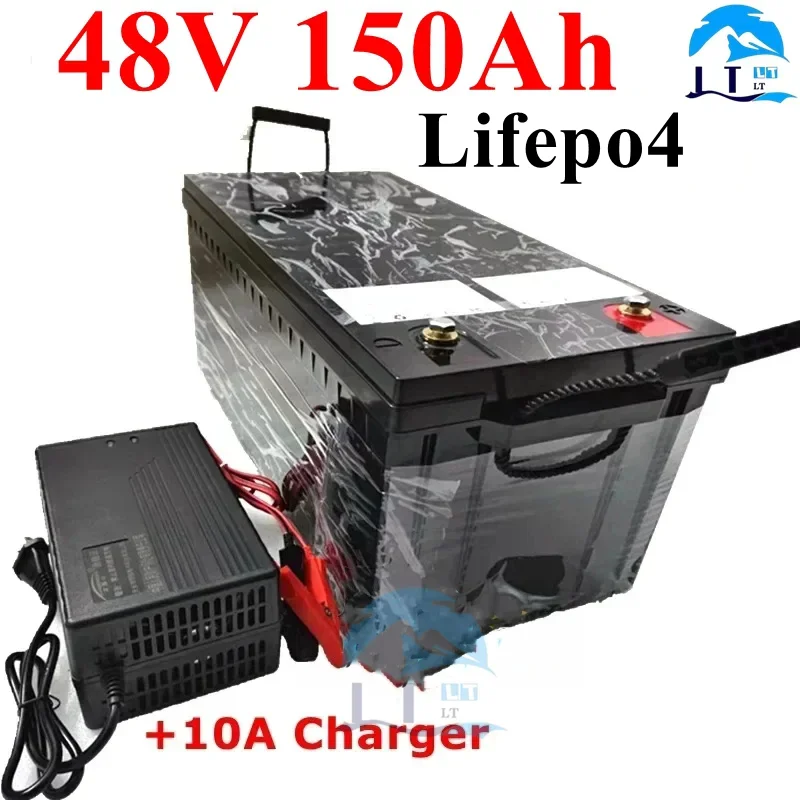 LT-Batterie au lithium LiFePO4 avec BMS, scooter de stockage d'énergie solaire, tricycle, caddie de golf, charger 10A, 48V 150ah