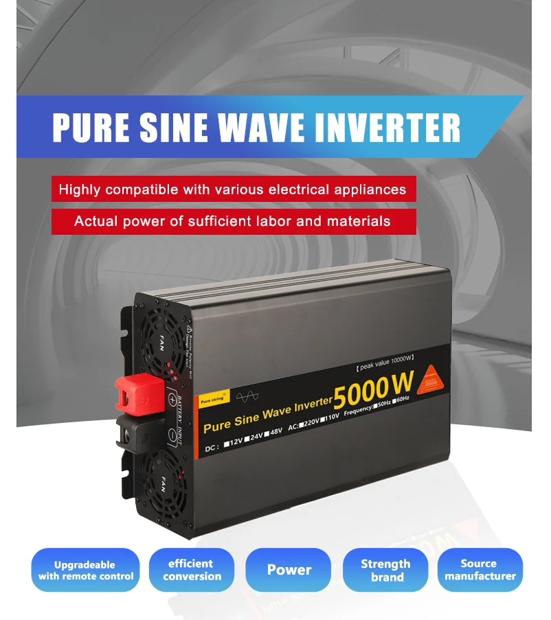 

Pure Sine Wave Inverter 5000W/3000W/2000W DC12V/24V to AC220V Voltage Converter with Universal Socket & Automatic Accessories