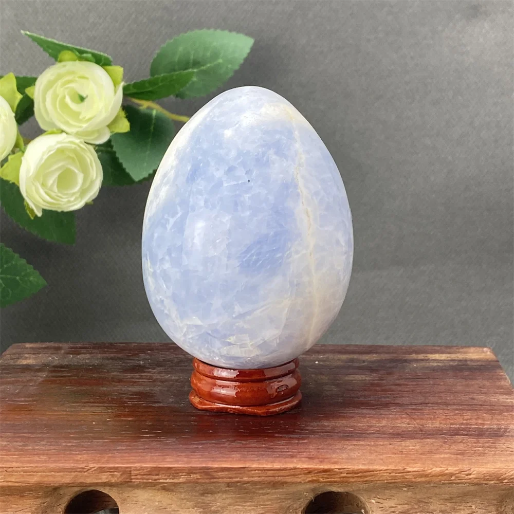 عينة مصقولة على شكل بيضة كريستال زرقاء طبيعية للتأمل واليوجا وديكور المنزل هدية - بيضة مزخرفة لطاقة الشفاء #5